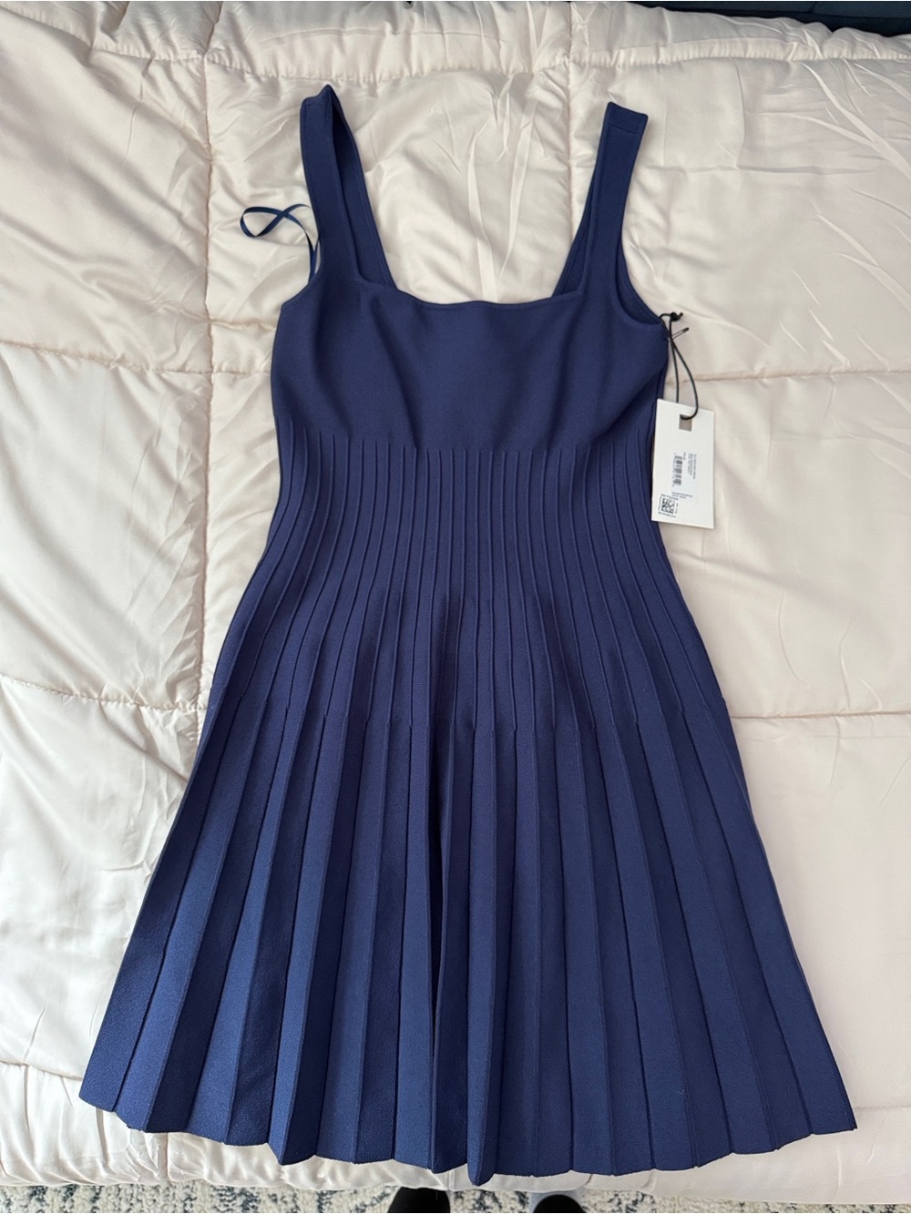 STAUD Navy Pleated Tank Mini Dress